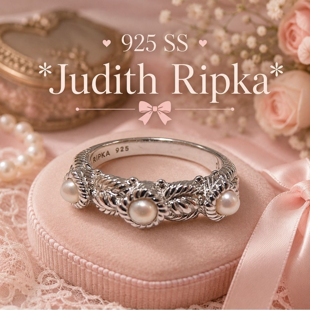 *Judith Ripka* 🌺COQUETTE🌺 Sz 6.75 925 SS Wrapped-Pearl Triple Cable Band Ring